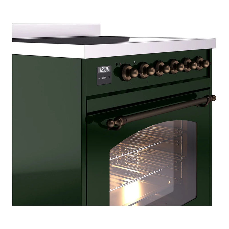 ILVE Nostalgie II 30" Induction Freestanding Range in Emerald Green with Burnished Trim, UPI304NMPEGB