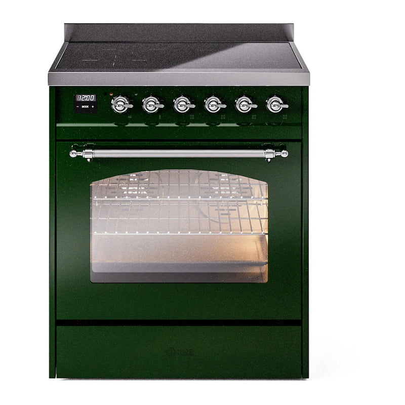 ILVE Nostalgie II 30" Induction Freestanding Range in Emerald Green with Chrome Trim, UPI304NMPEGC