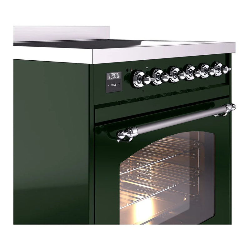 ILVE Nostalgie II 30" Induction Freestanding Range in Emerald Green with Chrome Trim, UPI304NMPEGC