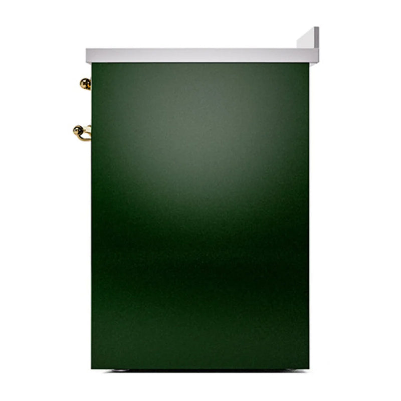 ILVE Nostalgie II 30" Induction Freestanding Range in Emerald Green with Brass Trim, UPI304NMPEGG