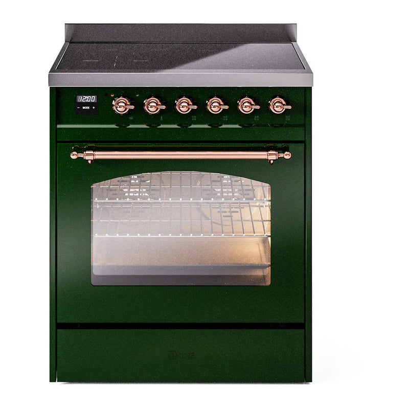 ILVE Nostalgie II 30" Induction Freestanding Range in Emerald Green with Copper Trim, UPI304NMPEGP