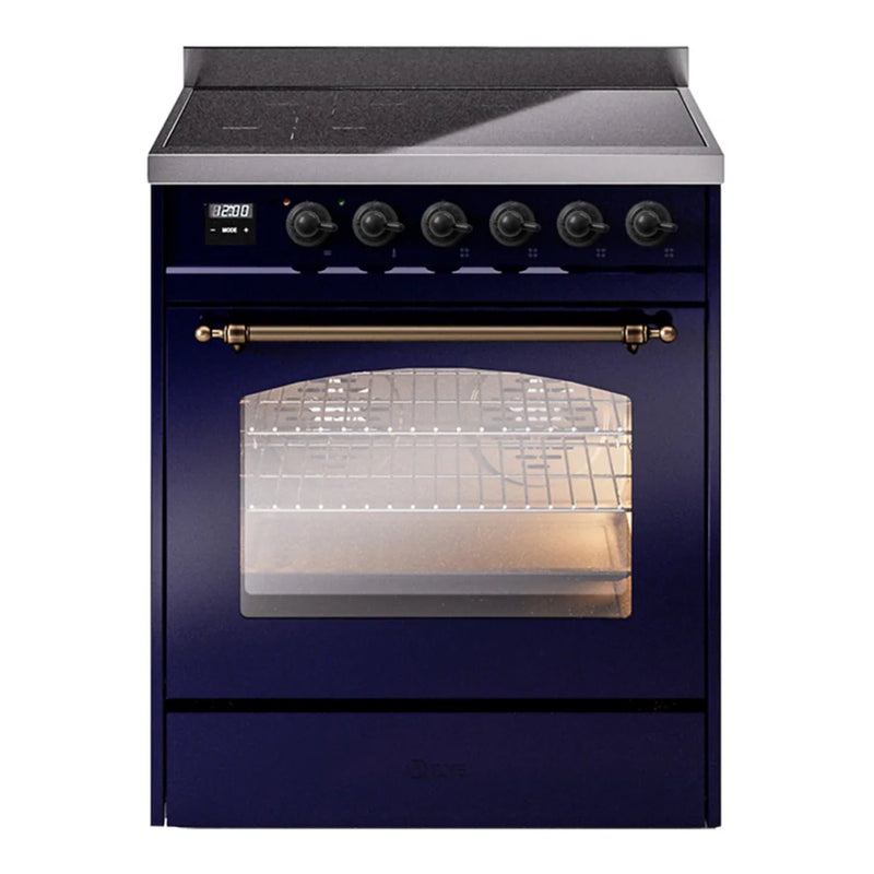 ILVE Nostalgie II 30" Induction Freestanding Range in Midnight Blue with Burnished Trim, UPI304NMPMBB