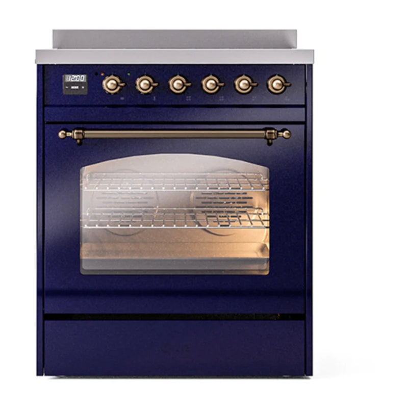 ILVE Nostalgie II 30" Induction Freestanding Range in Midnight Blue with Burnished Trim, UPI304NMPMBB