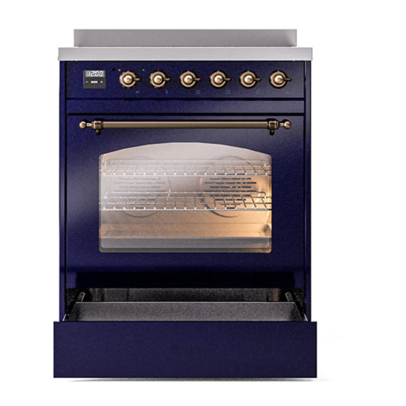 ILVE Nostalgie II 30" Induction Freestanding Range in Midnight Blue with Burnished Trim, UPI304NMPMBB
