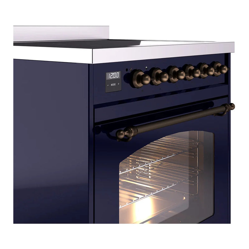 ILVE Nostalgie II 30" Induction Freestanding Range in Midnight Blue with Burnished Trim, UPI304NMPMBB