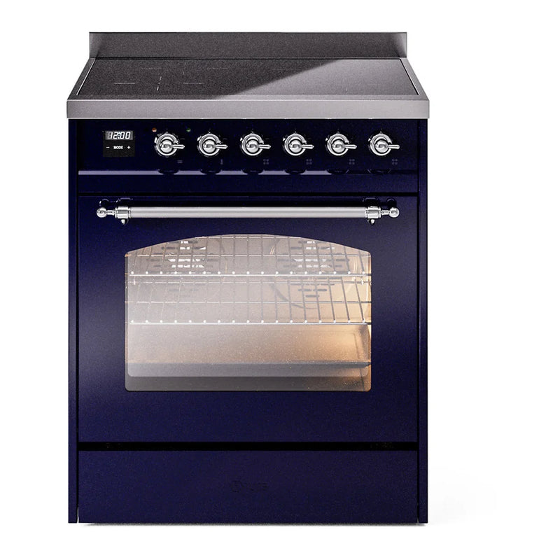 ILVE Nostalgie II 30" Induction Freestanding Range in Midnight Blue with Chrome Trim, UPI304NMPMBC