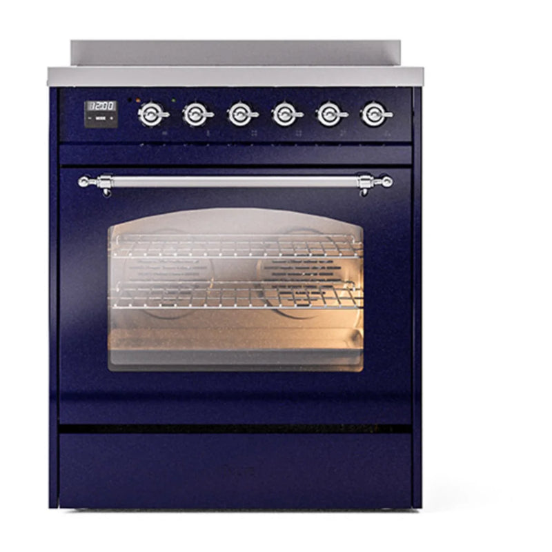 ILVE Nostalgie II 30" Induction Freestanding Range in Midnight Blue with Chrome Trim, UPI304NMPMBC