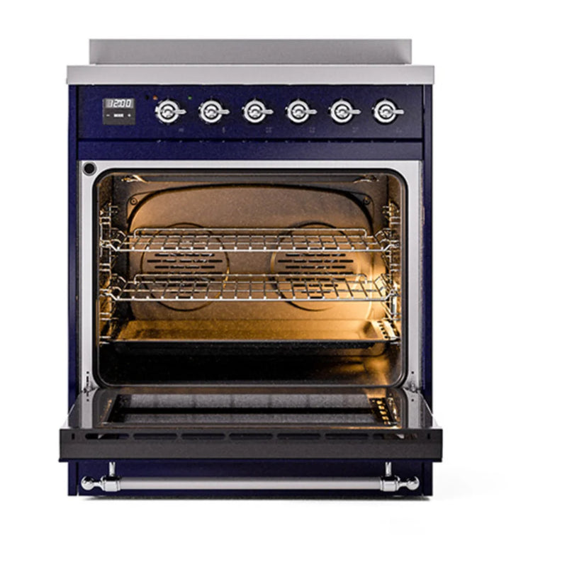 ILVE Nostalgie II 30" Induction Freestanding Range in Midnight Blue with Chrome Trim, UPI304NMPMBC