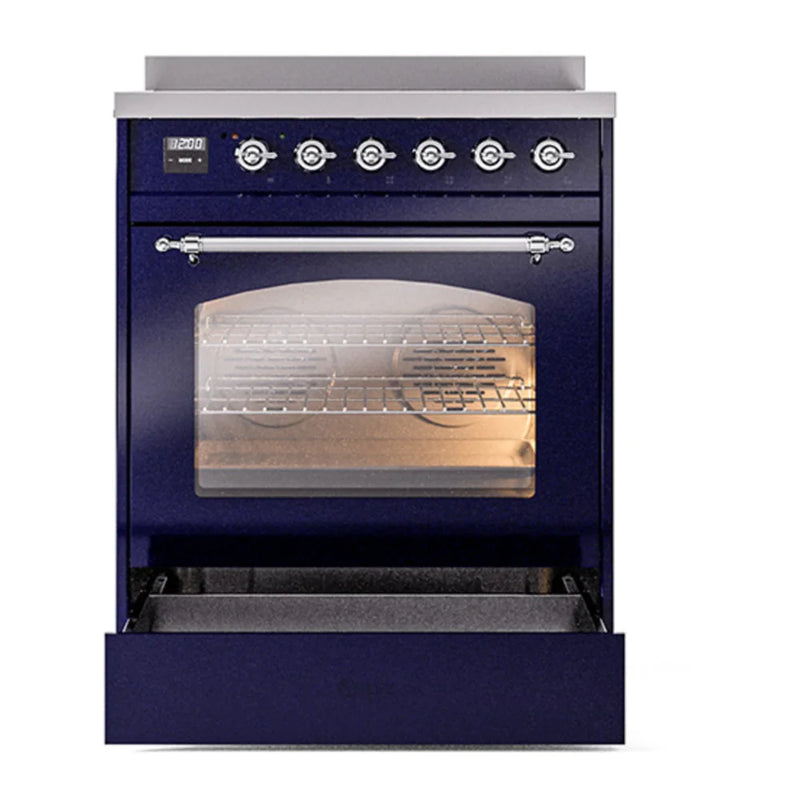 ILVE Nostalgie II 30" Induction Freestanding Range in Midnight Blue with Chrome Trim, UPI304NMPMBC