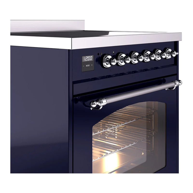 ILVE Nostalgie II 30" Induction Freestanding Range in Midnight Blue with Chrome Trim, UPI304NMPMBC