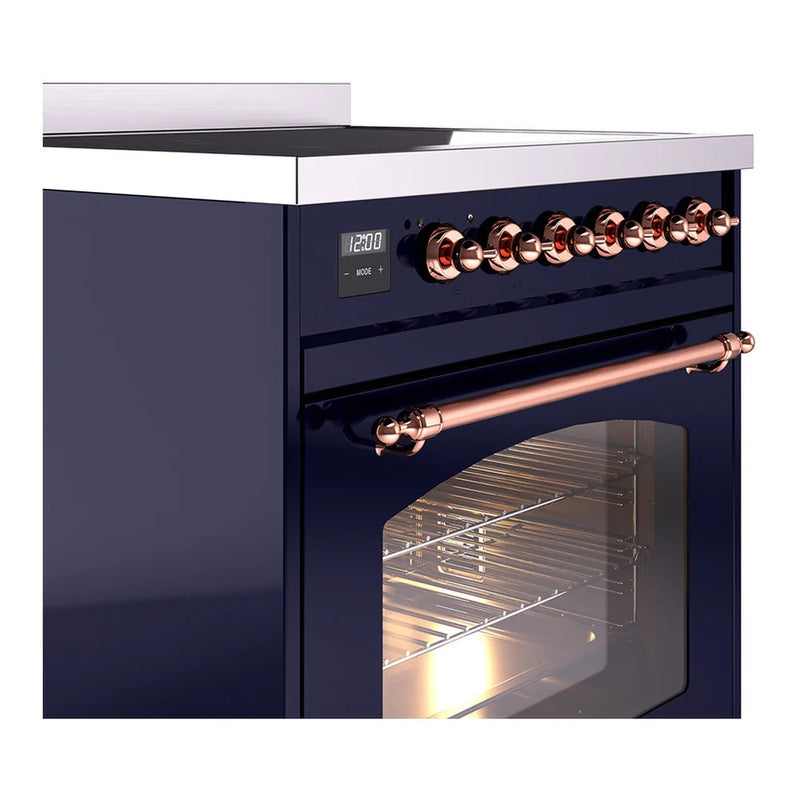 ILVE Nostalgie II 30" Induction Freestanding Range in Midnight Blue with Copper Trim, UPI304NMPMBP