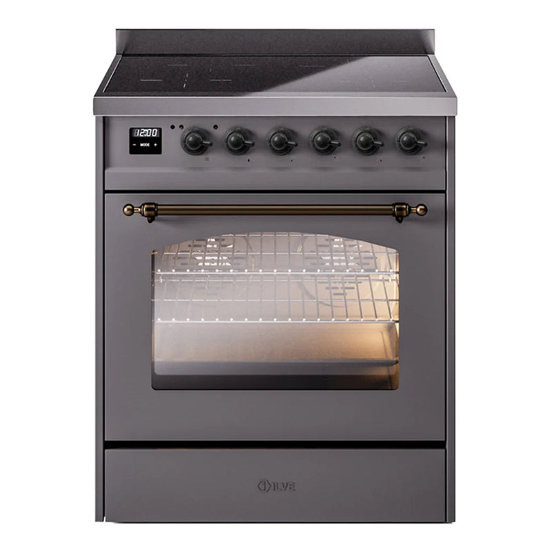 ILVE Nostalgie II 30" Induction Freestanding Range in Graphite Matte with Burnished Trim, UPI304NMPMGB