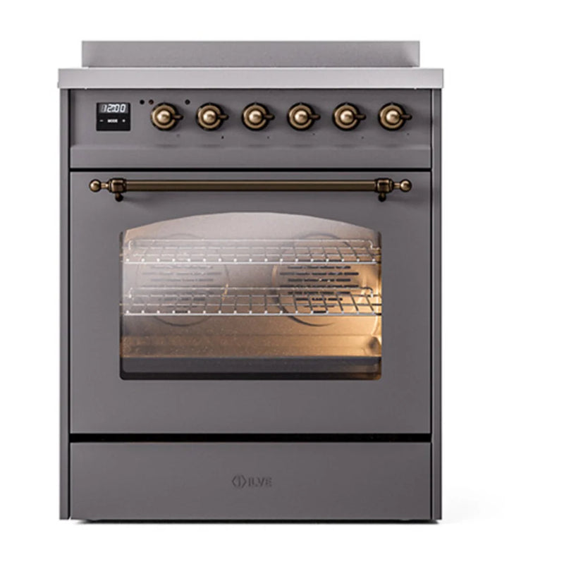 ILVE Nostalgie II 30" Induction Freestanding Range in Graphite Matte with Burnished Trim, UPI304NMPMGB