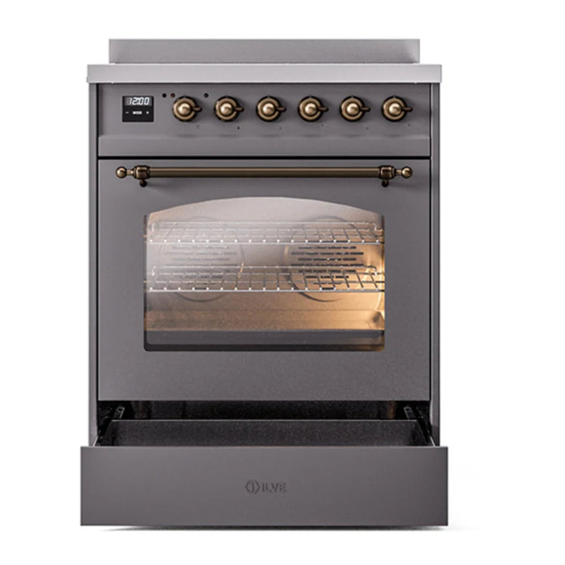 ILVE Nostalgie II 30" Induction Freestanding Range in Graphite Matte with Burnished Trim, UPI304NMPMGB