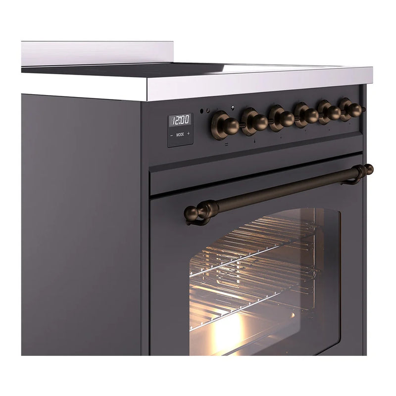 ILVE Nostalgie II 30" Induction Freestanding Range in Graphite Matte with Burnished Trim, UPI304NMPMGB