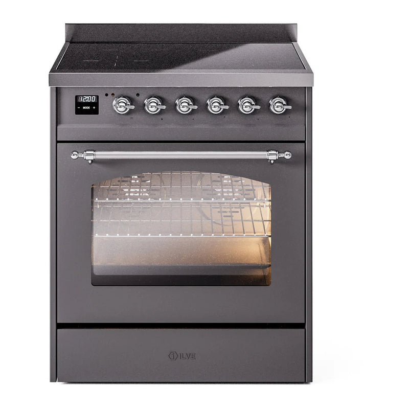 ILVE Nostalgie II 30" Induction Freestanding Range in Graphite Matte with Chrome Trim, UPI304NMPMGC