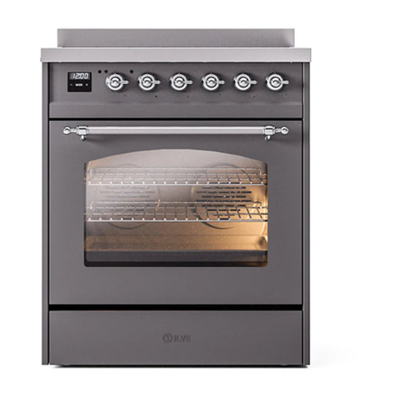 ILVE Nostalgie II 30" Induction Freestanding Range in Graphite Matte with Chrome Trim, UPI304NMPMGC