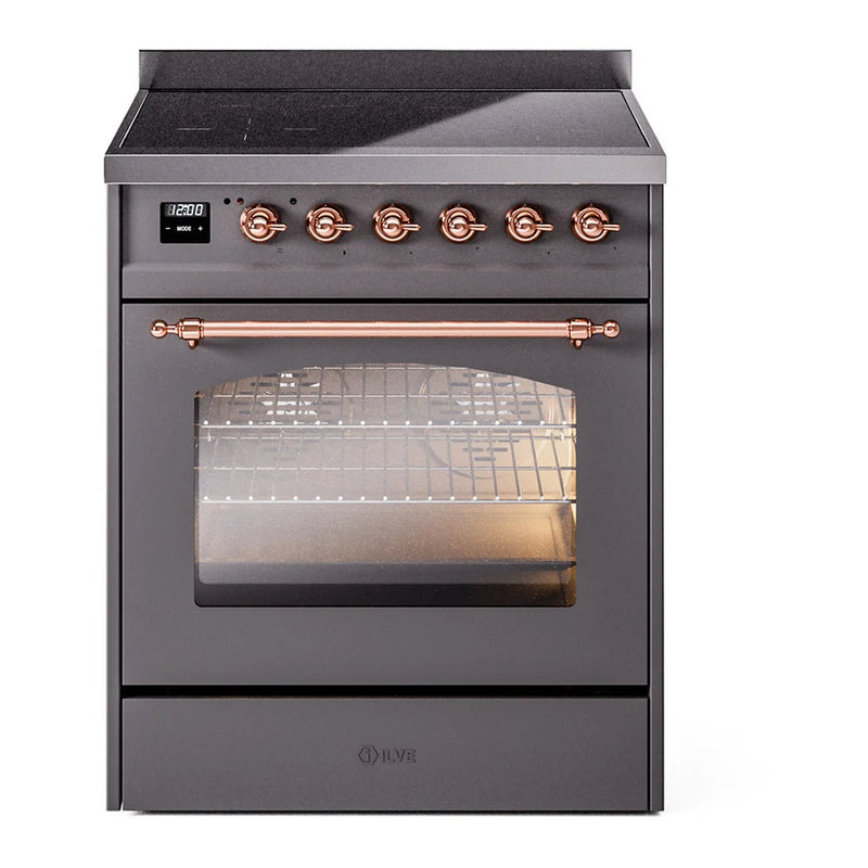 ILVE Nostalgie II 30" Induction Freestanding Range in Graphite Matte with Copper Trim, UPI304NMPMGP