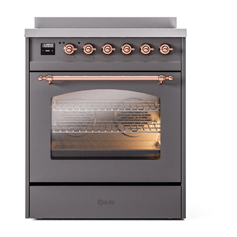 ILVE Nostalgie II 30" Induction Freestanding Range in Graphite Matte with Copper Trim, UPI304NMPMGP