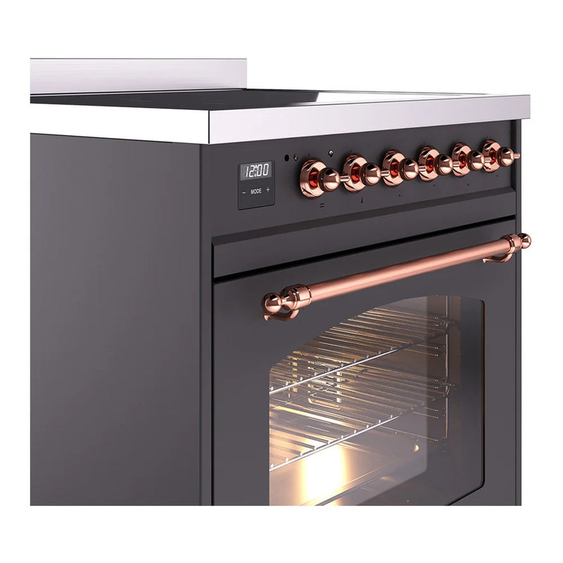 ILVE Nostalgie II 30" Induction Freestanding Range in Graphite Matte with Copper Trim, UPI304NMPMGP