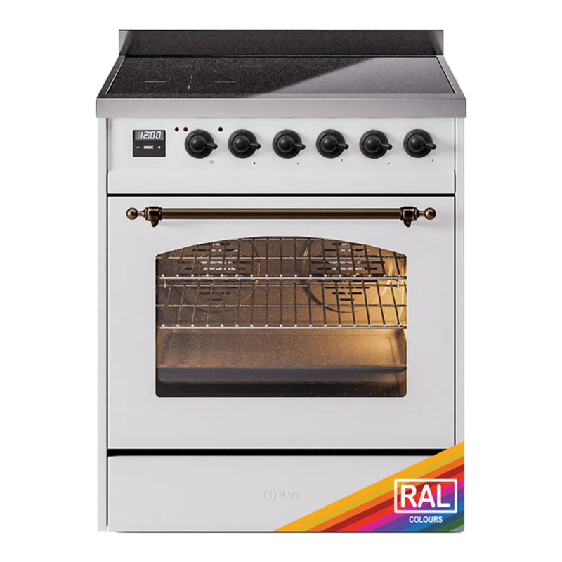 ILVE Nostalgie II 30" Induction Freestanding Range in RAL Color with Burnished Trim, UPI304NMPRAB