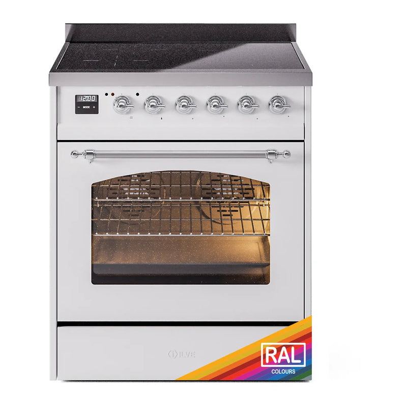 ILVE Nostalgie II 30" Induction Freestanding Range in RAL Color with Chrome Trim, UPI304NMPRAC