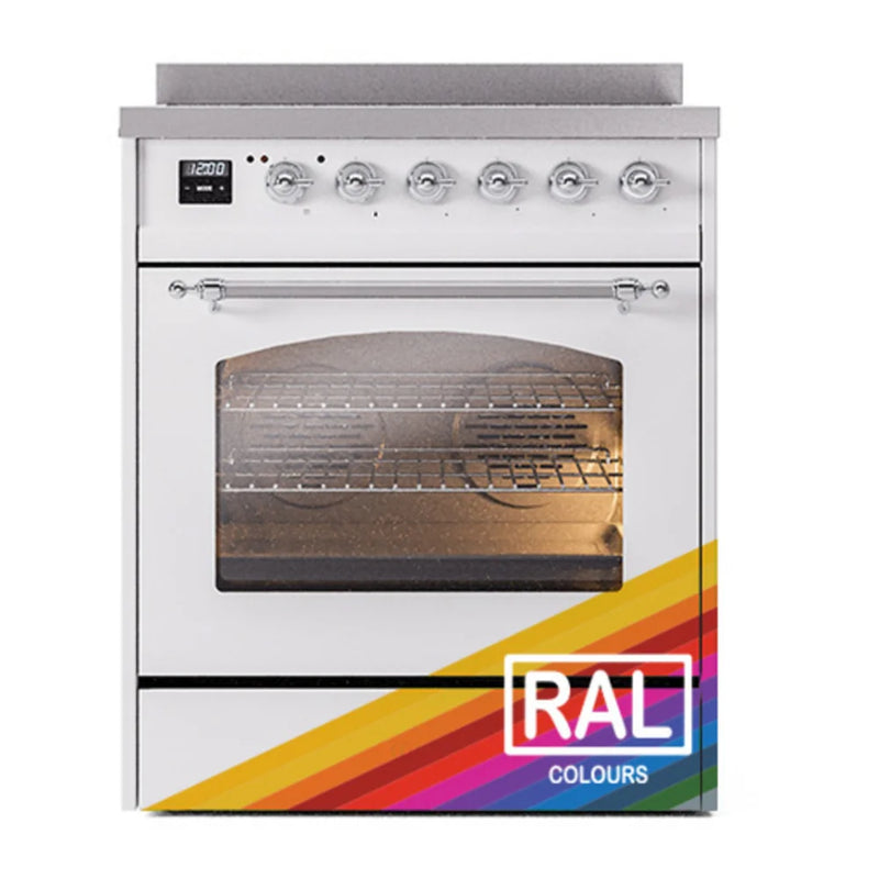 ILVE Nostalgie II 30" Induction Freestanding Range in RAL Color with Chrome Trim, UPI304NMPRAC