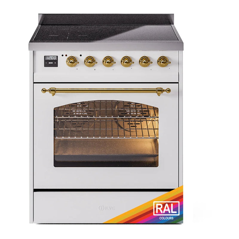 ILVE Nostalgie II 30" Induction Freestanding Range in RAL Color with Brass Trim, UPI304NMPRAG