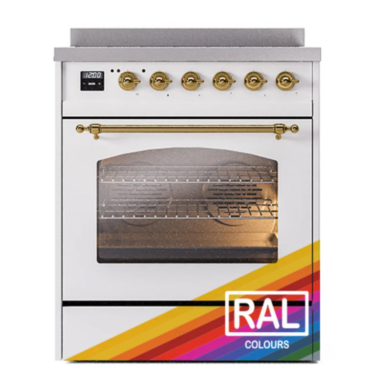 ILVE Nostalgie II 30" Induction Freestanding Range in RAL Color with Brass Trim, UPI304NMPRAG