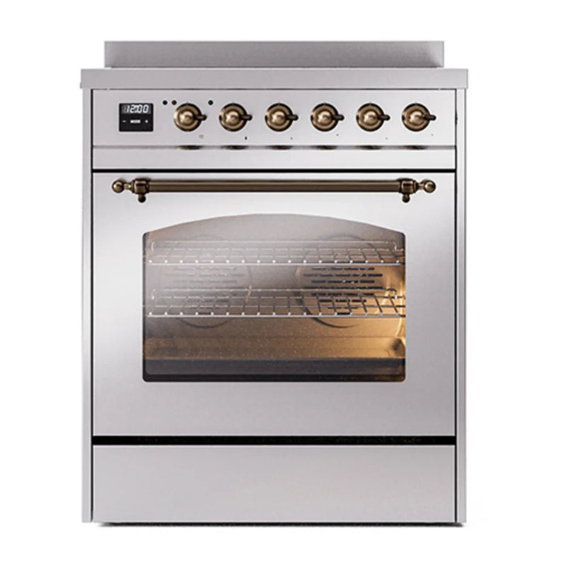 ILVE Nostalgie II 30" Induction Freestanding Range in Stainless Steel with Burnished Trim, UPI304NMPSSB
