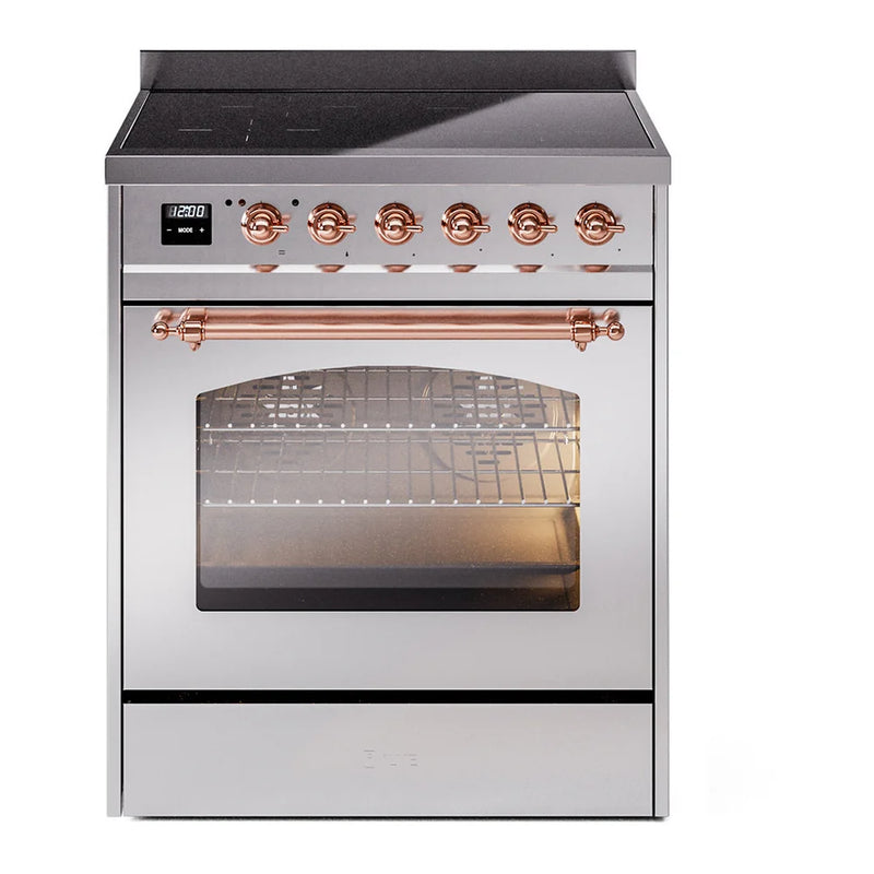 ILVE Nostalgie II 30" Induction Freestanding Range in Stainless Steel with Copper Trim, UPI304NMPSSP