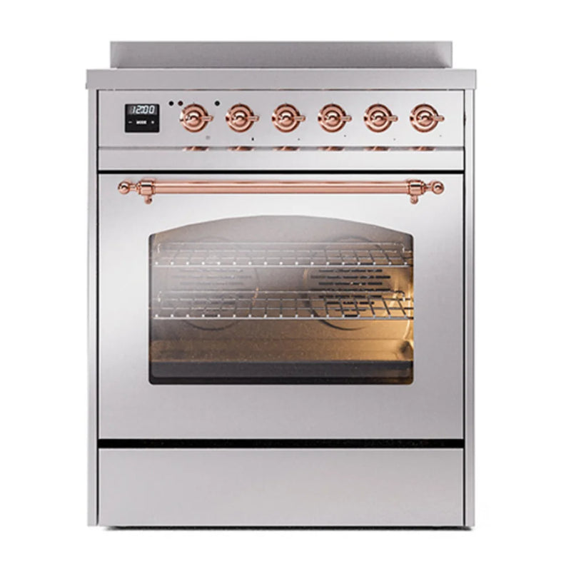 ILVE Nostalgie II 30" Induction Freestanding Range in Stainless Steel with Copper Trim, UPI304NMPSSP
