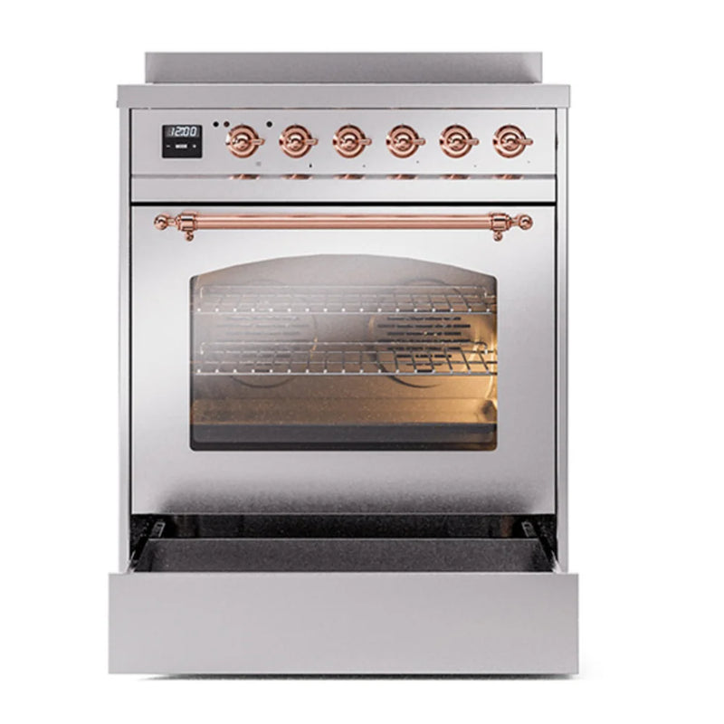 ILVE Nostalgie II 30" Induction Freestanding Range in Stainless Steel with Copper Trim, UPI304NMPSSP