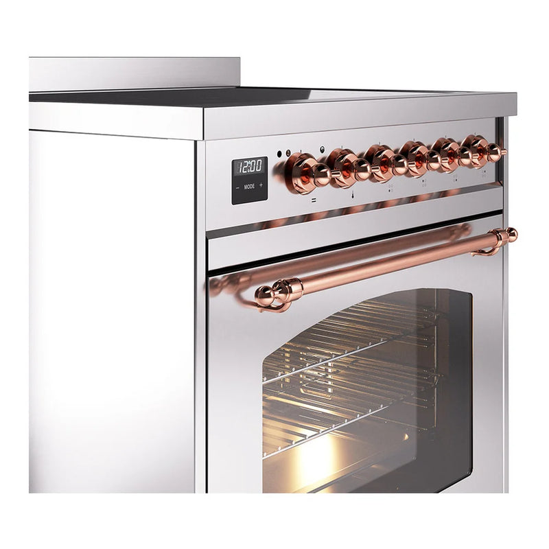 ILVE Nostalgie II 30" Induction Freestanding Range in Stainless Steel with Copper Trim, UPI304NMPSSP