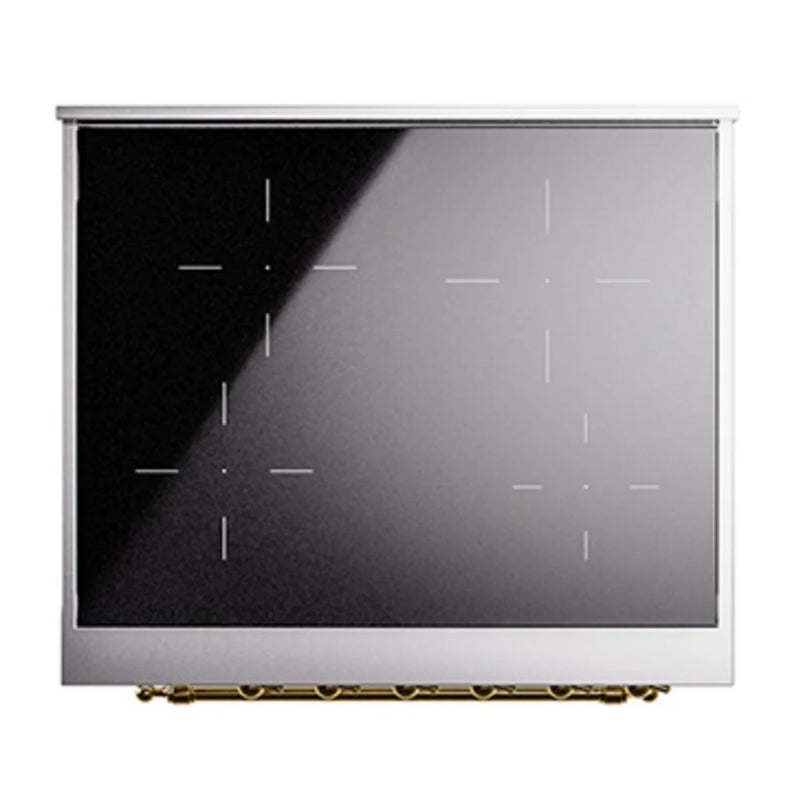 ILVE Nostalgie II 30" Induction Freestanding Range in White with Brass Trim, UPI304NMPWHG
