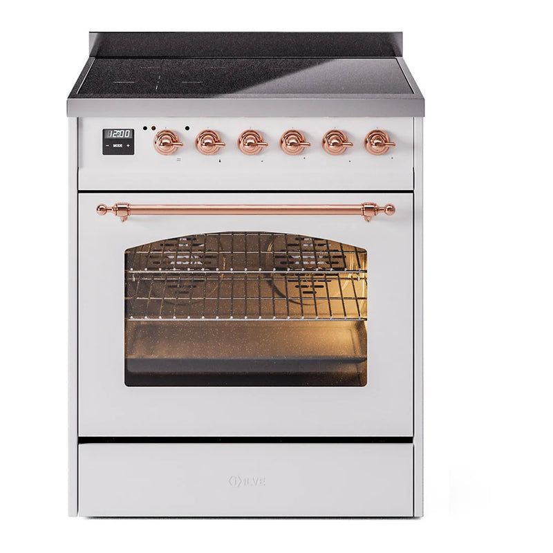 ILVE Nostalgie II 30" Induction Freestanding Range in White with Copper Trim, UPI304NMPWHP