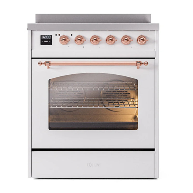 ILVE Nostalgie II 30" Induction Freestanding Range in White with Copper Trim, UPI304NMPWHP