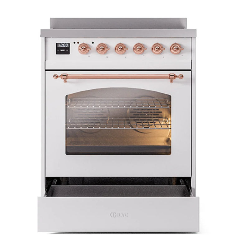 ILVE Nostalgie II 30" Induction Freestanding Range in White with Copper Trim, UPI304NMPWHP