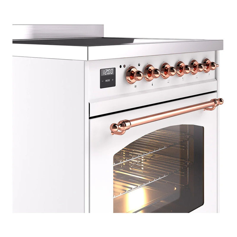 ILVE Nostalgie II 30" Induction Freestanding Range in White with Copper Trim, UPI304NMPWHP