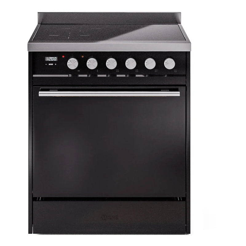 ILVE Professional Plus II 30" Induction Freestanding Range in Glossy Black with Stainless Steel Trim, UPI304QMPBK
