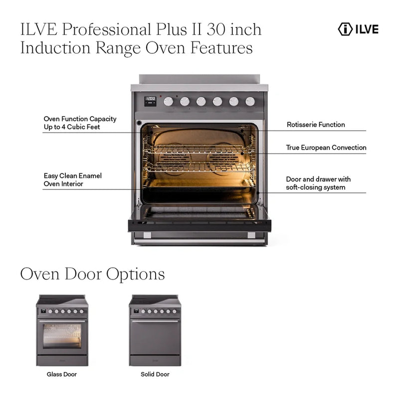 ILVE Professional Plus II 30" Induction Freestanding Range in White with Stainless Steel Trim, UPI304QMPWH