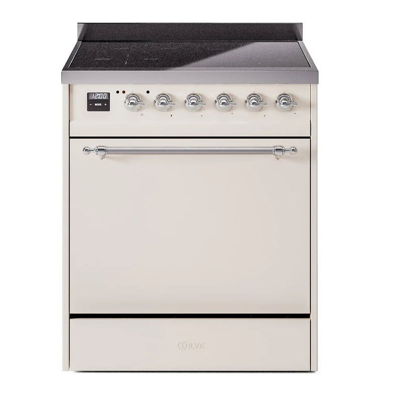 ILVE Nostalgie II 30" Induction Freestanding Range in Antique White with Chrome Trim, UPI304QNMPAWC