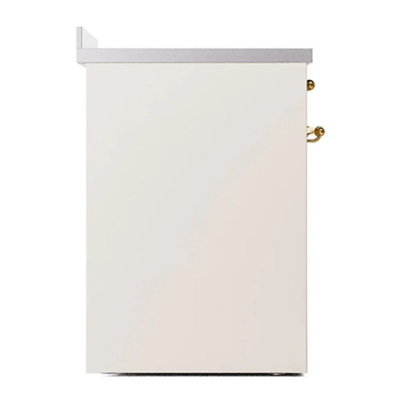 ILVE Nostalgie II 30" Induction Freestanding Range in Antique White with Brass Trim, UPI304QNMPAWG