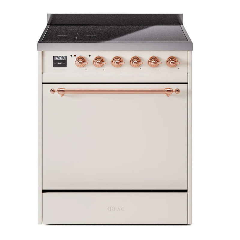 ILVE Nostalgie II 30" Induction Freestanding Range in Antique White with Copper Trim, UPI304QNMPAWP