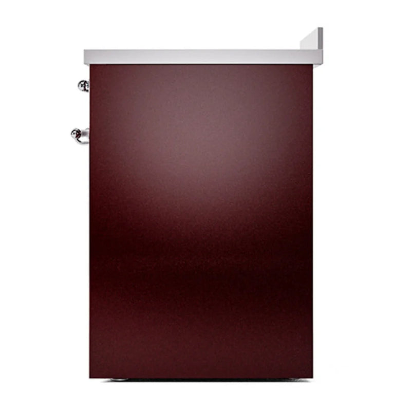 ILVE Nostalgie II 30" Induction Freestanding Range in Burgundy with Chrome Trim, UPI304QNMPBUC