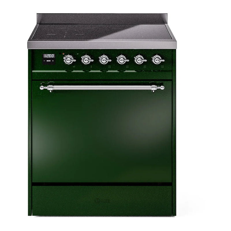 ILVE Nostalgie II 30" Induction Freestanding Range in Emerald Green with Chrome Trim, UPI304QNMPEGC