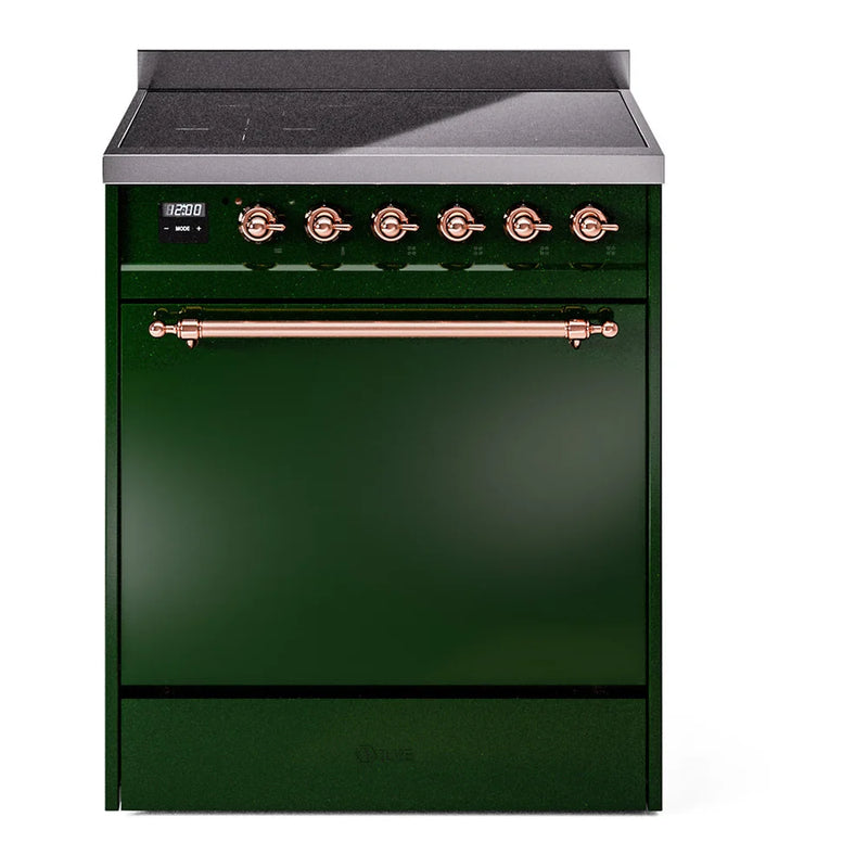 ILVE Nostalgie II 30" Induction Freestanding Range in Emerald Green with Copper Trim, UPI304QNMPEGP