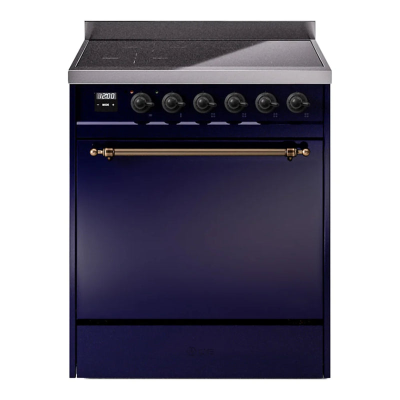 ILVE Nostalgie II 30" Induction Freestanding Range in Midnight Blue with Burnished Trim, UPI304QNMPMBB