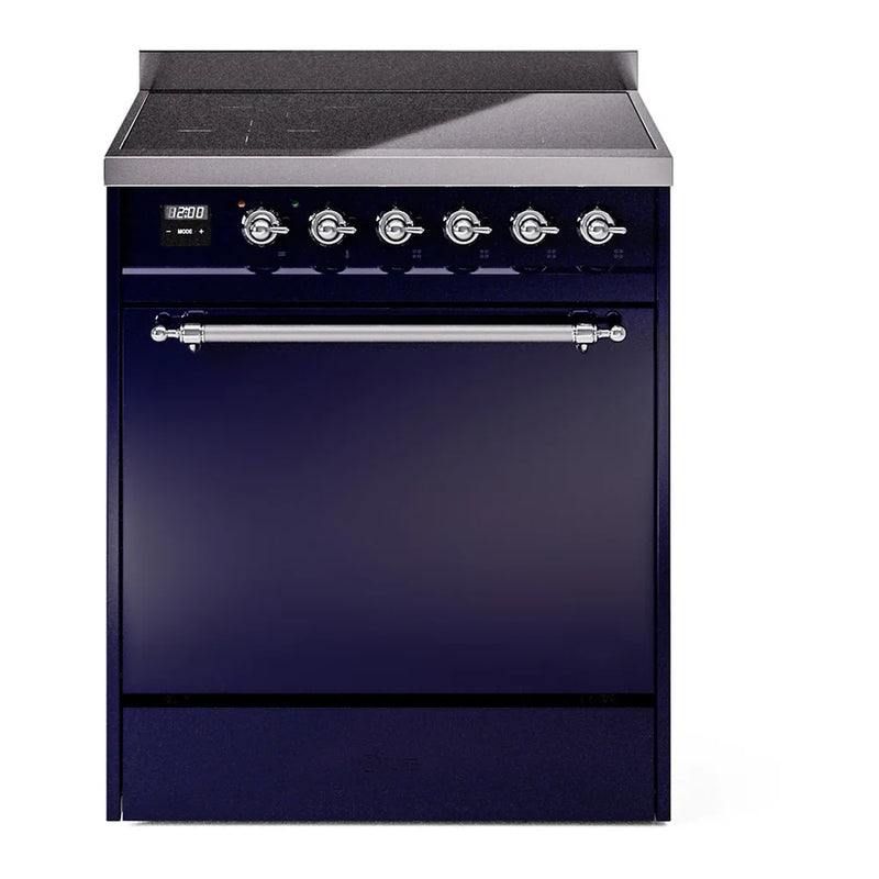ILVE Nostalgie II 30" Induction Freestanding Range in Midnight Blue with Chrome Trim, UPI304QNMPMBC