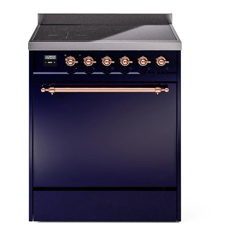 ILVE Nostalgie II 30" Induction Freestanding Range in Midnight Blue with Copper Trim, UPI304QNMPMBP